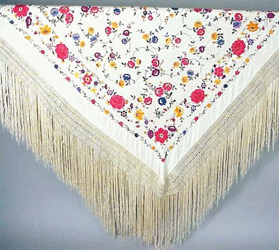 Lot 1153 - Embroidered Silk Shawl Chinese, early 20th...