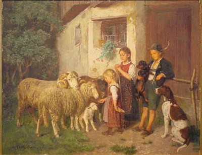 Lot 23 - Adolf Eberle German, 1843 - 1914 FEEDING THE...