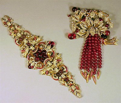 Lot 212 - Trifari Claret Bead and Rhinestone Suite...