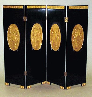 Lot 231 - Art Deco Lacquered Four-Panel Screen Each...