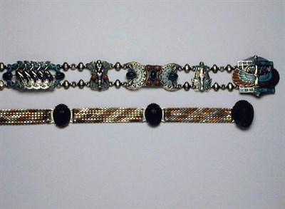 Lot 106 - Two Egyptian Motif Belts 1930s One enamel and...