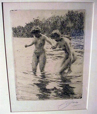 Lot 235 - Anders Zorn TWO BATHERS (A.237) Etching, 1910,...