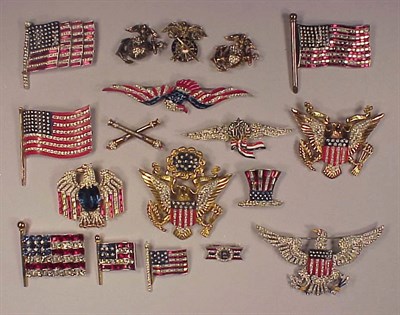 Lot 167 - Group of American Eagle and Flag Pins Most set...