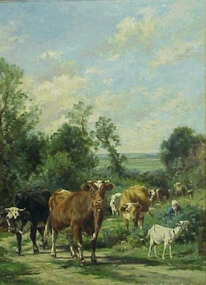 Lot 36 - Marie Dieterle French, 1856 - 1935 CATTLE IN A...