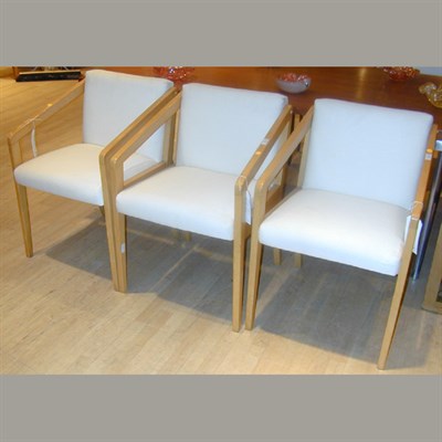 Lot 82 - Group of Seven Blond Wood Armchairs Each with...