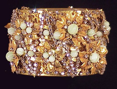 Lot 242 - Miriam Haskell Gold Jeweled Hinged Cuff...