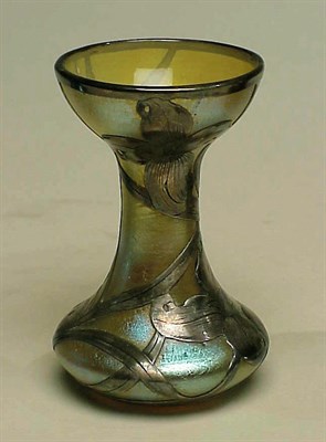 Lot 387 - Unsigned Loetz Silver Overlay Glass Vase Of...