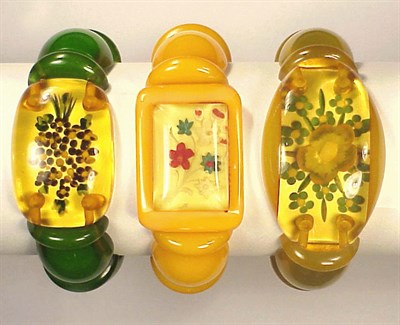 Lot 275 - Group of Three Bakelite Stretch Bracelets Two...