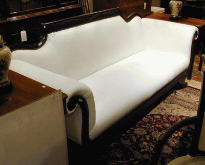 Lot 223 - Empire Style White Leather Upholstered Sofa