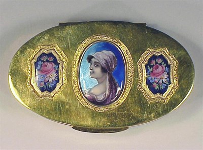 Lot 238 - Gold and Enamel Snuff Box 14 kt. yellow gold,...