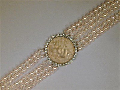 Lot 337 - Cultured Pearl, Diamond and Lalique Glass...