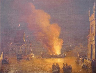 Lot 67A - Circle of Daniel van Heil SHIP BURNING IN A...