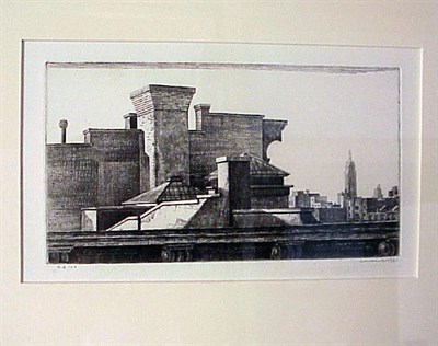 Lot 186 - Armen Landeck ROOFTOPS Engraving, 1941,...
