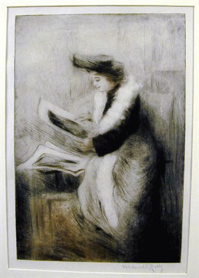 Lot 211 - Manuel Robbe [WOMAN STUDYING PRINTS] Color...