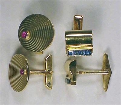 Lot 131 - Two Pairs of Gold and Synthetic Stone...