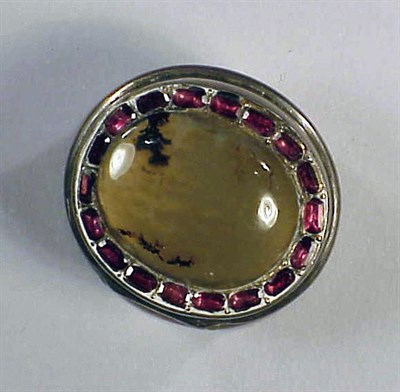 Lot 166 - Silver, Moss Agate and Garnet Patch Box Of...
