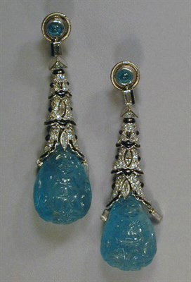 Lot 539 - Pair of Art-Deco Emerald and Diamond Earrings...