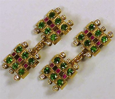 Lot 254 - Pair of Garnet, Ruby and Diamond Cufflinks 14...