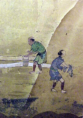 Lot 76 - Japanese Gold Paper Four-Fold Screen