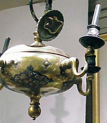Lot 454 - Turkish Style Brass Four-Light Chandelier