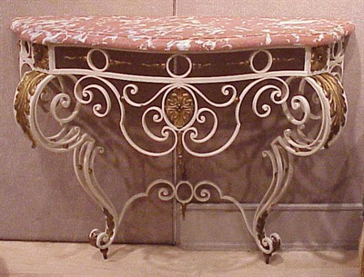 Lot 139 - Continental Marble Top Wrought Iron Console