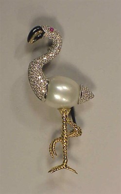 Lot 272 - Pave-Diamond and Cultured Pearl Flamingo...