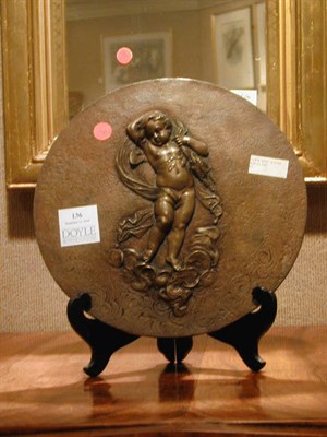 Lot 136 - Continental Bronze Relief Plaque Depicting Cupid