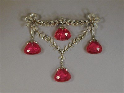 Lot 542 - Edwardian Diamond and Synthetic Ruby Brooch...