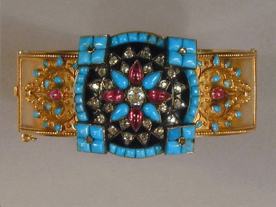 Lot 538 - Antique Turquoise, Diamond and Ruby Bangle...