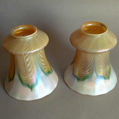 Lot 214 - Set of Four Quezal Glass Shades Each with a...
