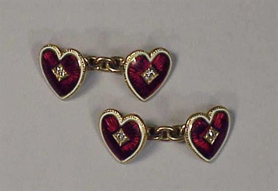 Lot 408 - Pair of Diamond and Enamel Cufflinks 18 kt....