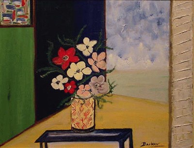 Lot 9 - Barker 20th Century FLOWERS BESIDE AN OPEN...