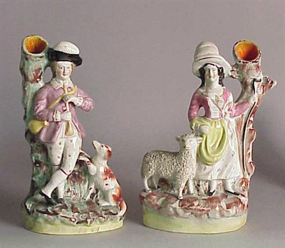 Lot 387 - Pair of Staffordshire Pottery Figural Spill...