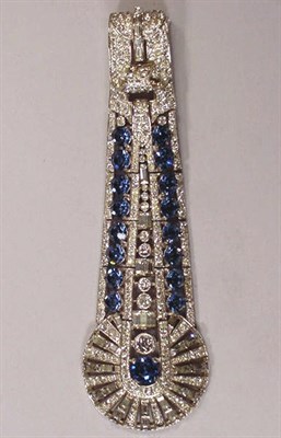 Lot 115 - Art Deco Style Pendant Pin Clear and blue cut...