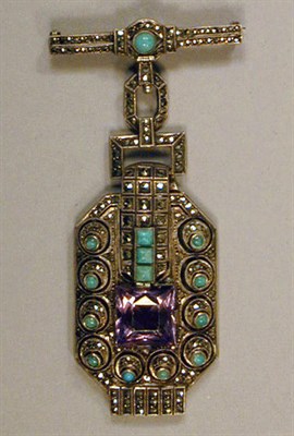 Lot 137 - Art Deco Sterling Silver and Marcasite Pendant...