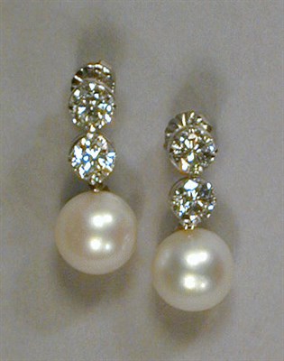Lot 526 - Pair of Cultured Pearl and Diamond Drop...