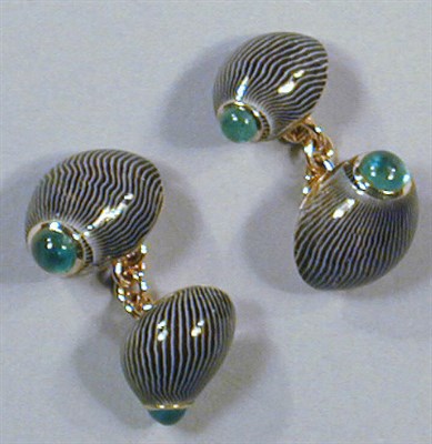 Lot 180 - Snail Cuff Links Fine striped enamel with...