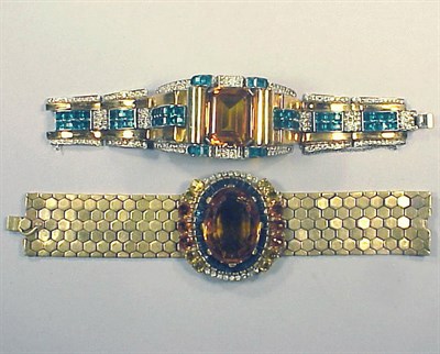 Lot 189 - Two Retro Bracelets One faux citrine and faux...