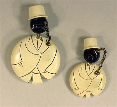 Lot 169 - Pair of Pins Each depicting a gentleman in a...