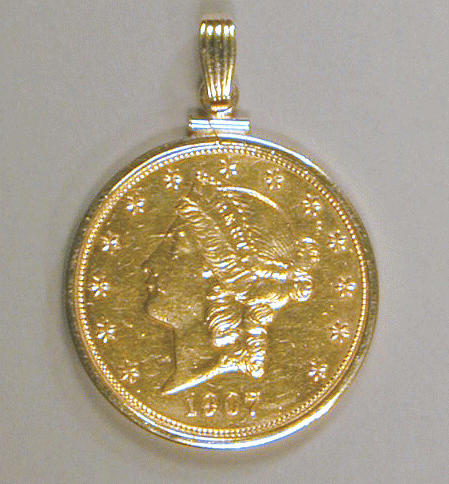 Lot 31 - One US Gold Coin Pendant $20 Liberty Head, 1907S.