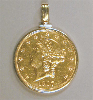 Lot 31 - One US Gold Coin Pendant $20 Liberty Head, 1907S.