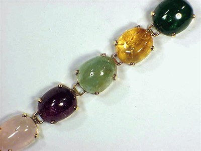Lot 193 - Multicolored Stone Bracelet 14 kt. yellow gold,...