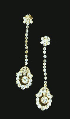 Lot 541 - Pair of Edwardian Diamond Pendant Earrings...
