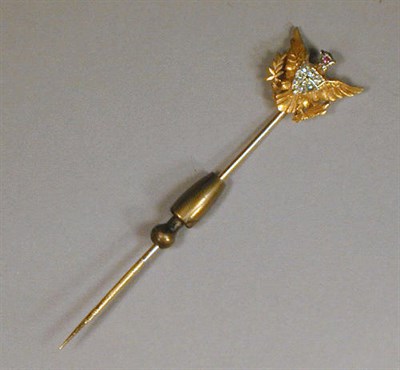 Lot 52 - Gold Stick Pin 14 kt. yellow gold, designed as...