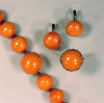 Lot 258 - Suite of Coral Jewelry Comprising single...