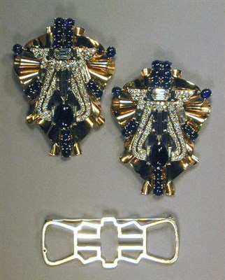 Lot 548 - Pair of Art Deco Diamond and Sapphire Double...