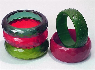 Lot 284 - Group of Five Bakelite Faceted Bracelets Each...