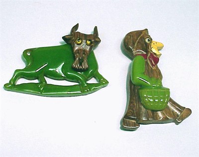 Lot 289 - Two Bakelite and Wood Pivoting Brooches The...