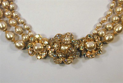 Lot 237 - Miriam Haskell Pearl and Flower Necklace Three...