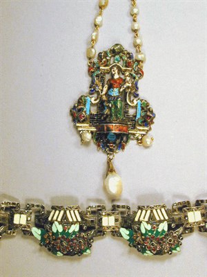Lot 131 - Enamel Bracelet 1930s Colored rhinestones set...